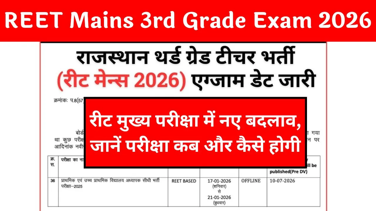 REET Mains 3rd Grade Exam 2026 Update